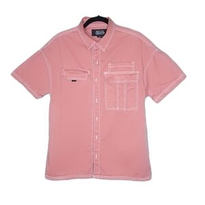 Native Youth Short Sleeve Button Down Collared Shirt Dark Peach Medium